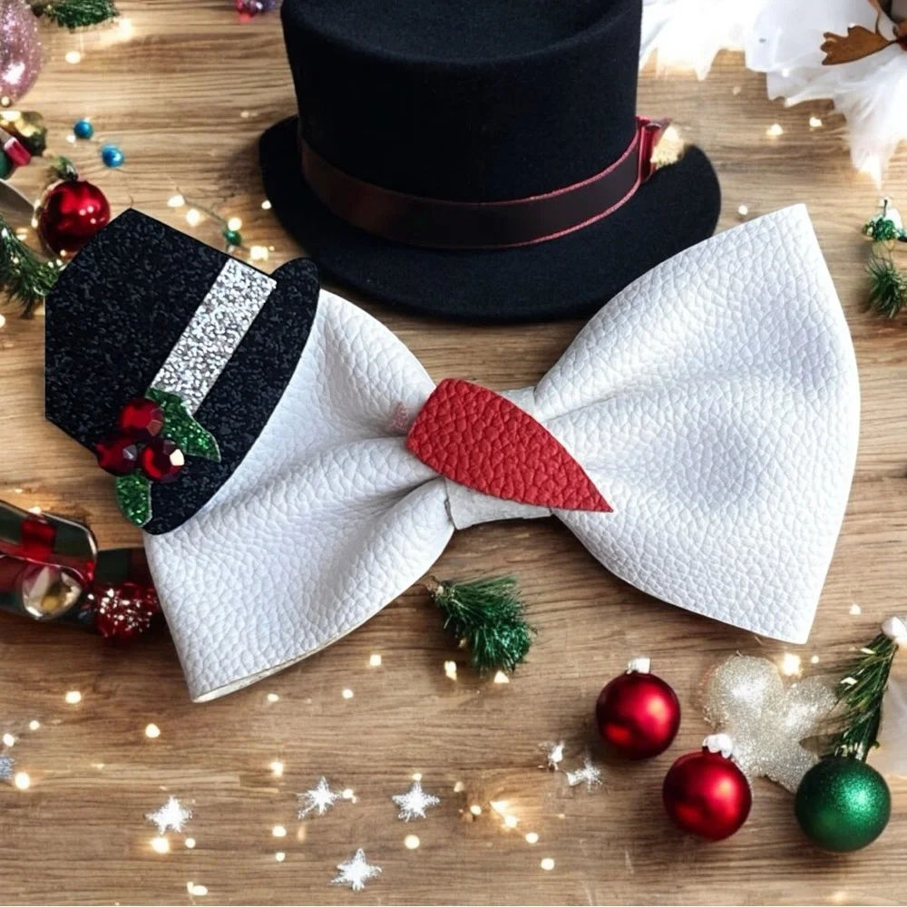 Christmas 🎄 Snowman ☃️ faux leather hair bows NWT
